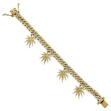 Diamond Cuban Link Weed Marijuana Bracelet in 14k Yellow Gold 4.50 Ctw